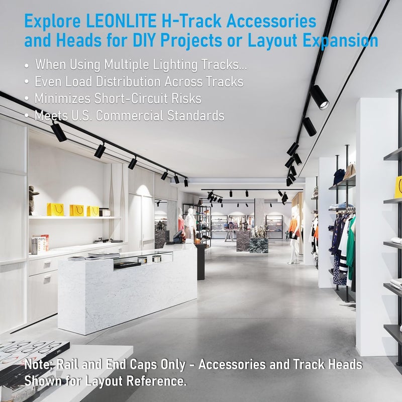 LEONLITE سكة H، 4 أقدام سكة إضاءة من نوع H و2 غطاء نهائي، مدرجة من UL، مادة مقاومة للاشتعال، تستخدم مع رؤوس إضاءة السكة، سوداء - Image 5